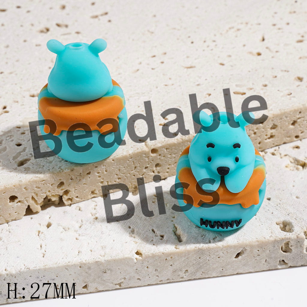 Focal Beads 3D Cute Bear Sitting in Honey Pot, Multi-Color, Height 27MM