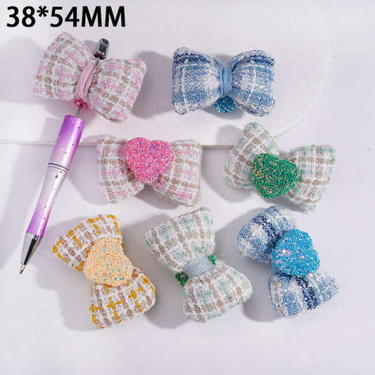 Sugar Beads Shiny Heart with Fabric Bowtie, 38*54MM, Multi-Color