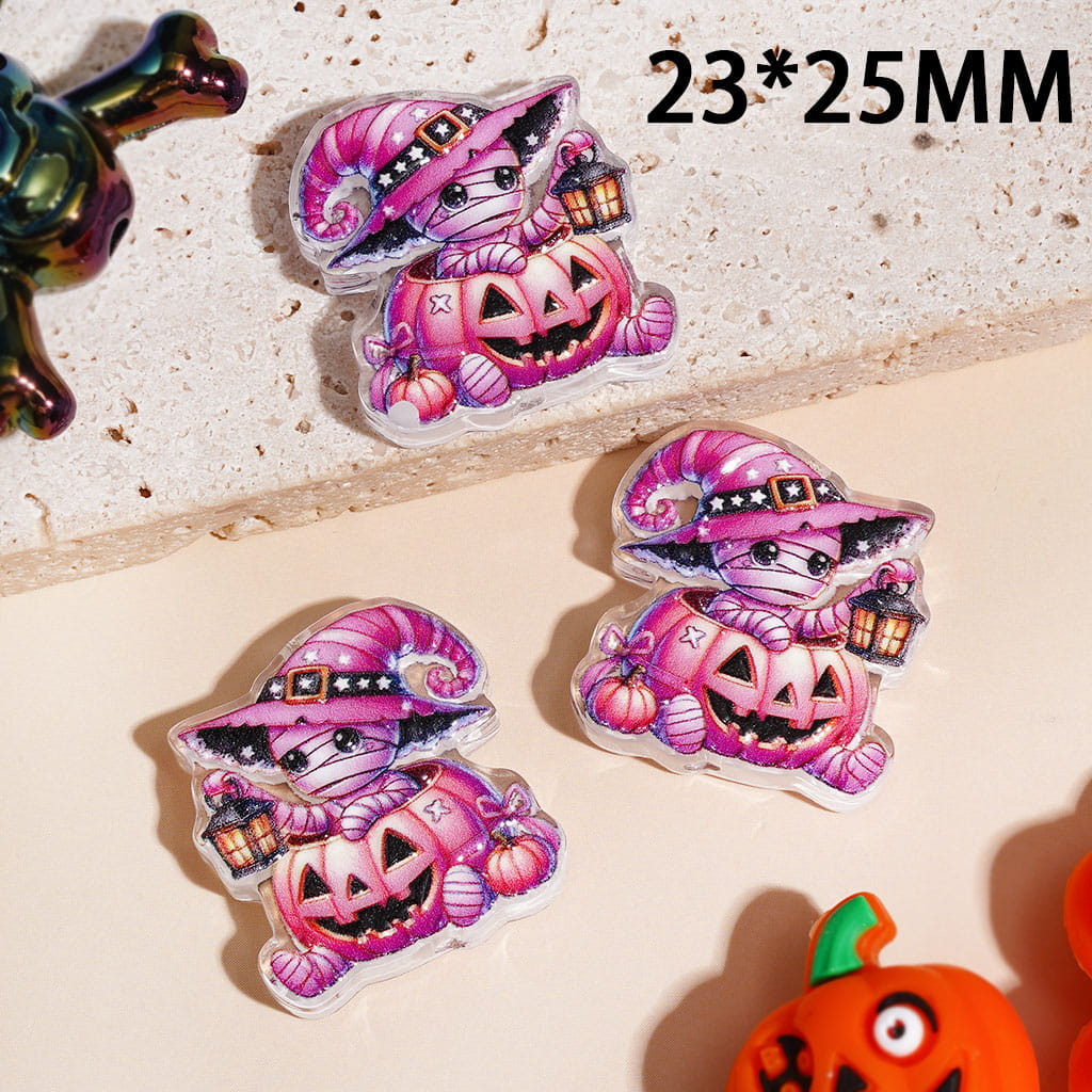 Acrylic Beads Halloween Theme, Semi-Clear, Various Cute and Horror Style