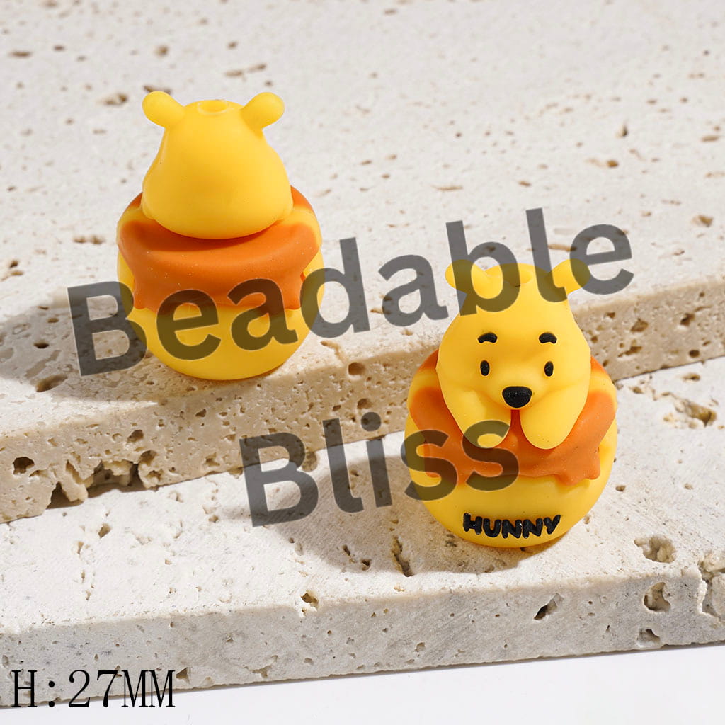 Focal Beads 3D Cute Bear Sitting in Honey Pot, Multi-Color, Height 27MM