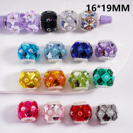 Acrylic Beads Shiny Diamond Shape Rhinestones White Pearls Loops Multi-Color 16*19MM
