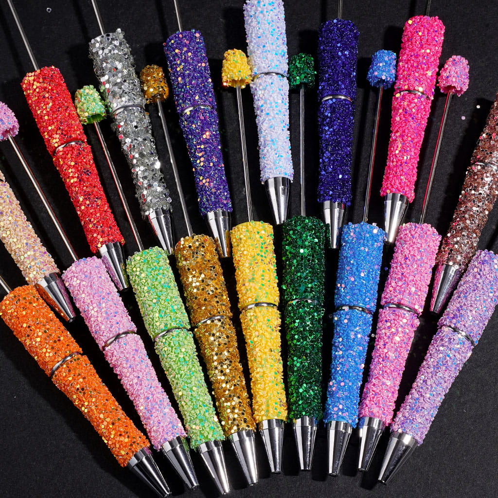 Hand-Made Beadable Pens with Mini Shiny Sequin Covered the Pen, Multi-Color (Please Read Description)