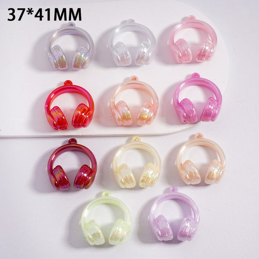 Pendants Jewelry Accessories Cute UV Coating Headset Earphone with Dangle Loop in Solid Color 37*41MM, Random Mix