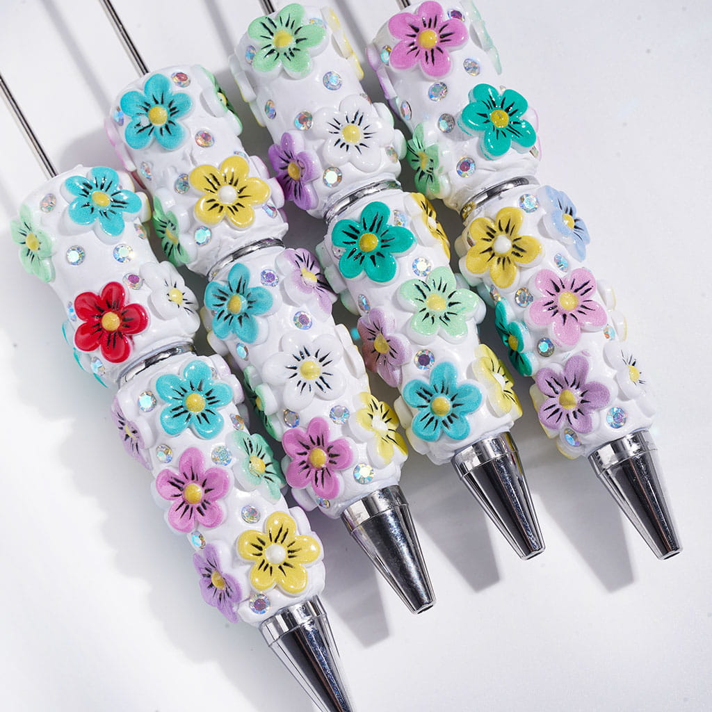 Assorted Colors Five-Petaled Flower and AB Rhinestones Beadable Clay Pens