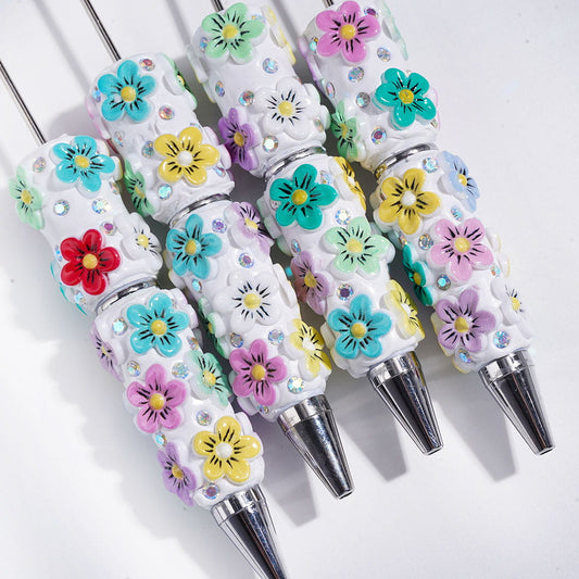 Assorted Colors Five-Petaled Flower and AB Rhinestones Beadable Clay Pens