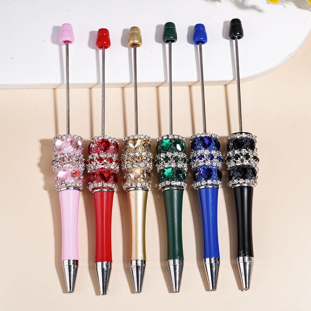 Mini Heart Charms and Clear Rhinestones Chains Hand-Made Sugar Beadable Pens, Multi-Color
