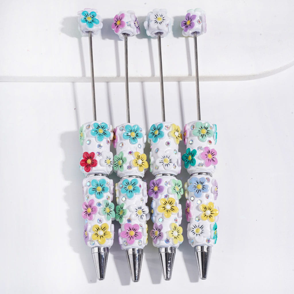 Assorted Colors Five-Petaled Flower and AB Rhinestones Beadable Clay Pens