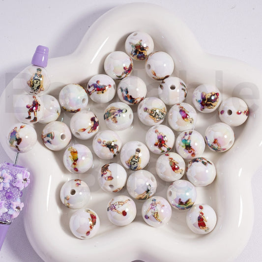 Acrylic Beads UV Coating Slam Dun Japan Anime White 16MM, Random Mix