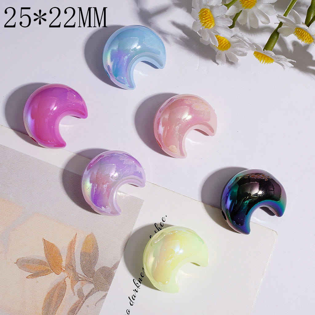 UV Coated Acrylic Beads Crescent Moon Series, 25*22MM Random Mix Multi-Color