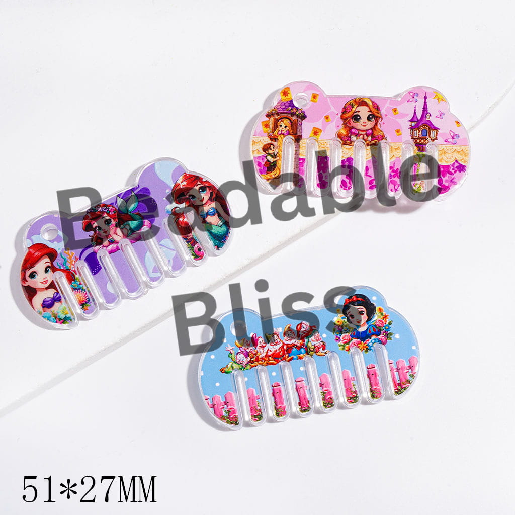 Acrylic Pendants Beautiful Princess Characters Comb Shape, 51*27MM Random Mix