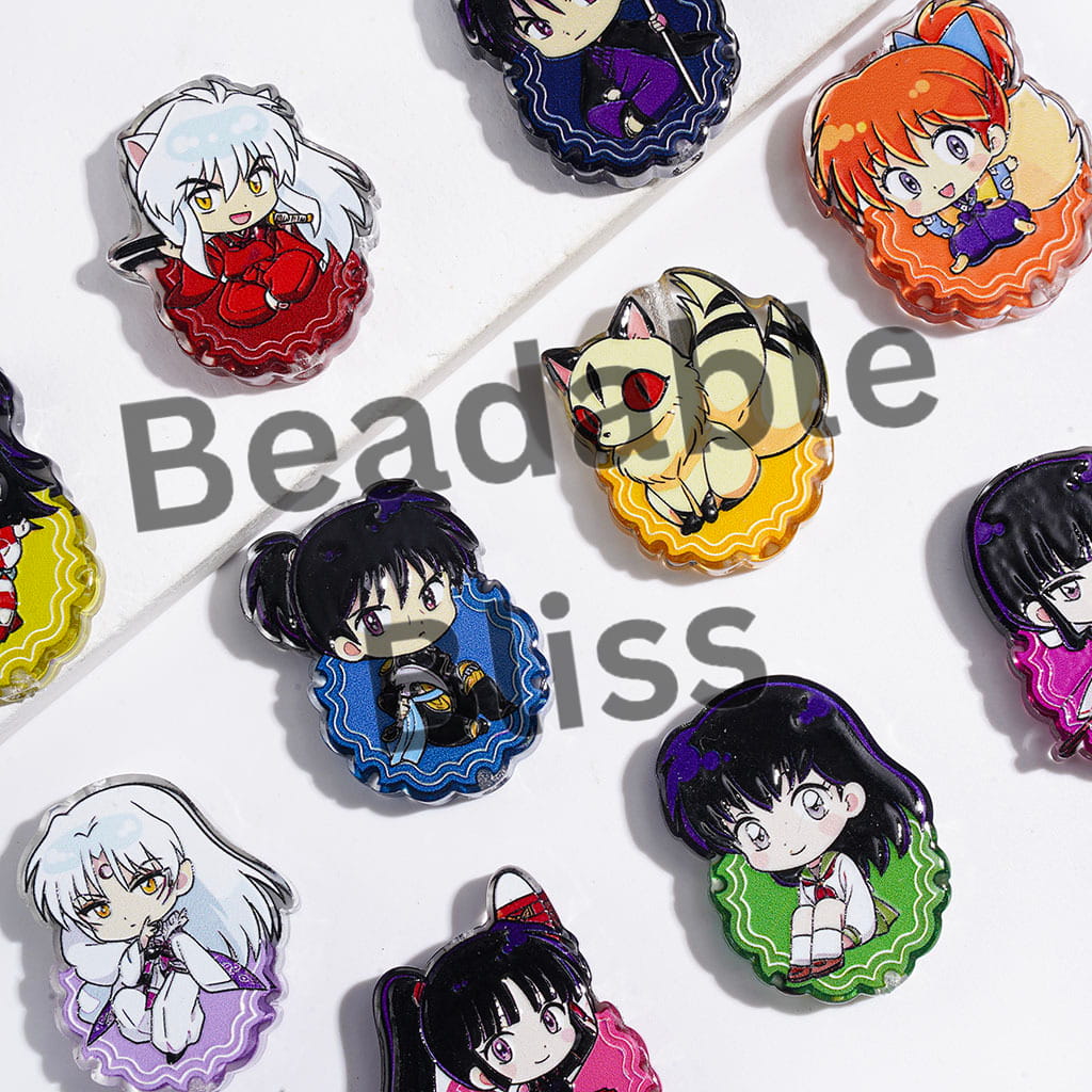 Acrylic Beads with Japanese Cartoon Character Series, Semi-Clear, Random Mix