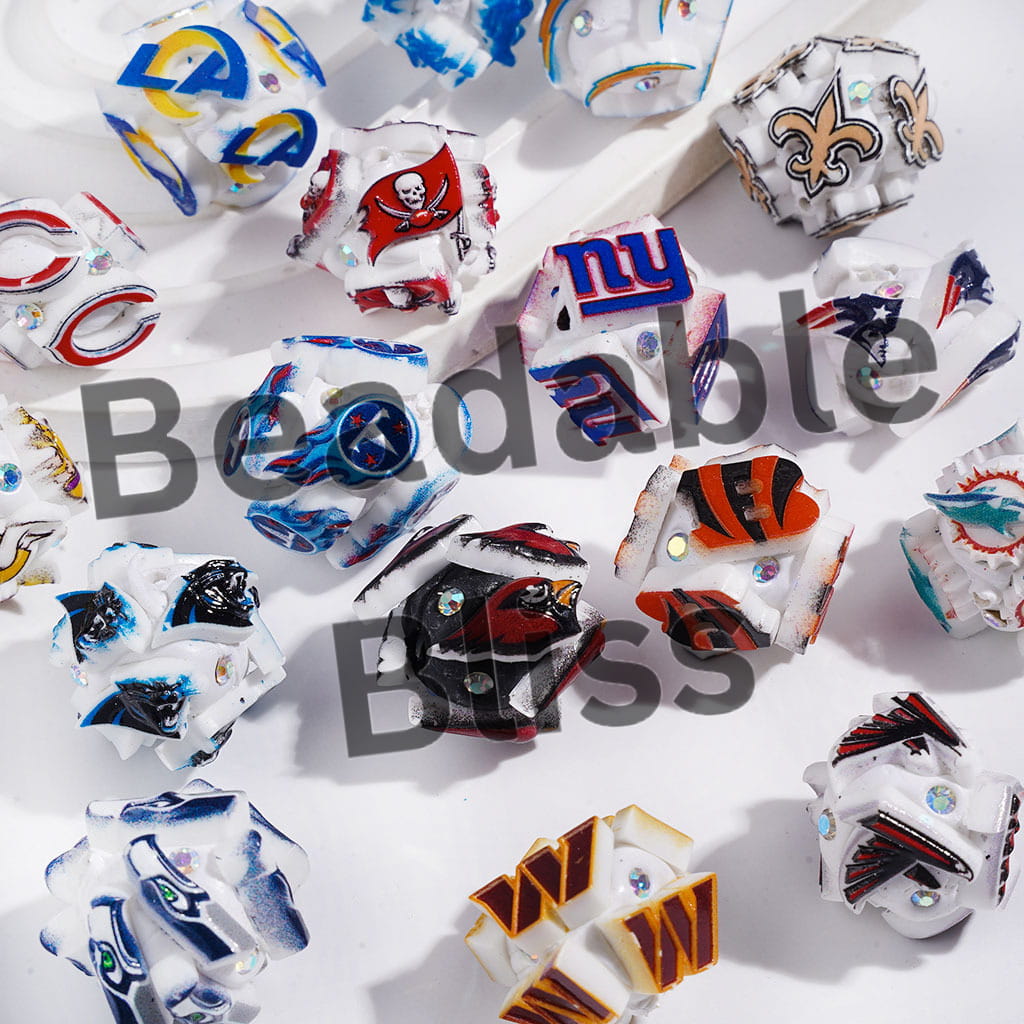 Clay Beads with American Football Team and AB Rhinestones, 20-22MM Random Mix