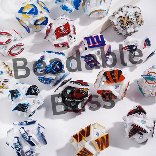Clay Beads with American Football Team and AB Rhinestones, 20-22MM Random Mix
