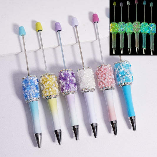 Beadable Pen Luminous Glitter Flowers White Pearls AB Rhinestones Chains Ombre Color