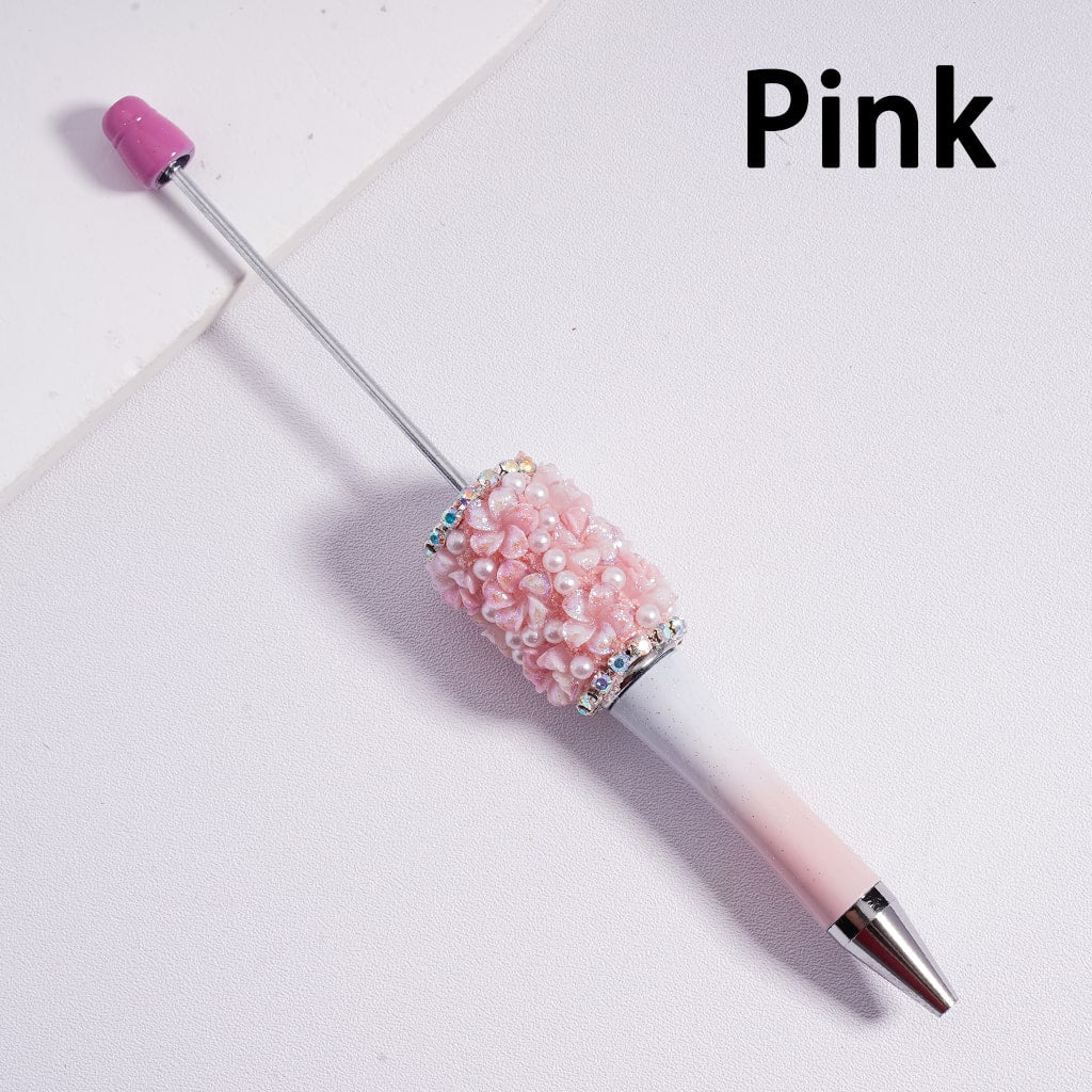 Beadable Pen Luminous Glitter Flowers White Pearls AB Rhinestones Chains Ombre Color