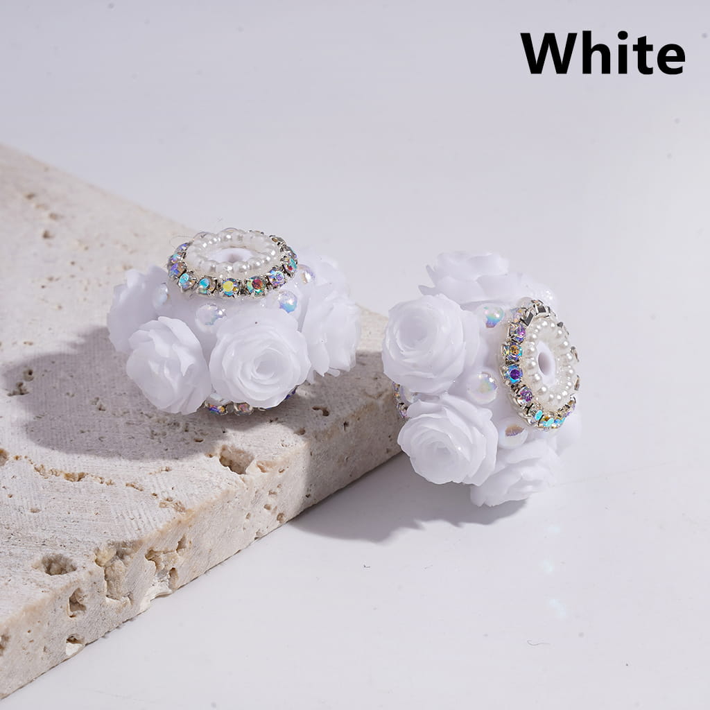Acrylic Beads with Luminous Rose Flowers Valentine's Day, w AB Rhinestone and White Pearl Chains, 27MM, Multi-Color