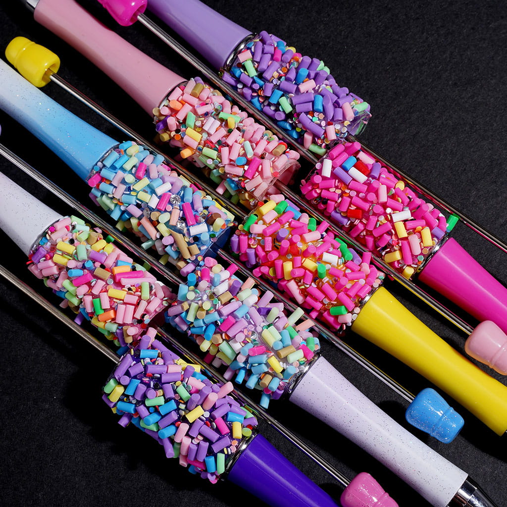 Hand-Made Beadable Pens with Mini Shiny Sequin and Faux Sprinkles, Multi-Color