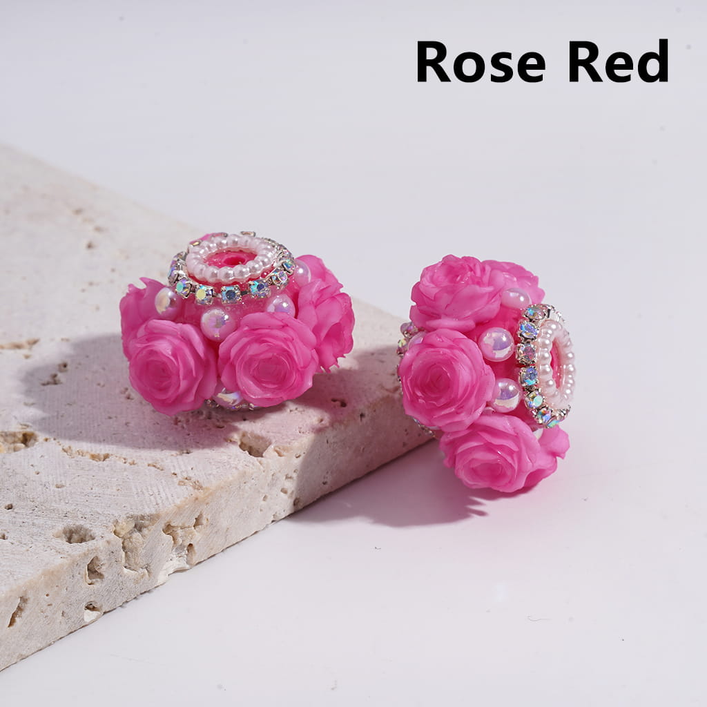 Acrylic Beads with Luminous Rose Flowers Valentine's Day, w AB Rhinestone and White Pearl Chains, 27MM, Multi-Color