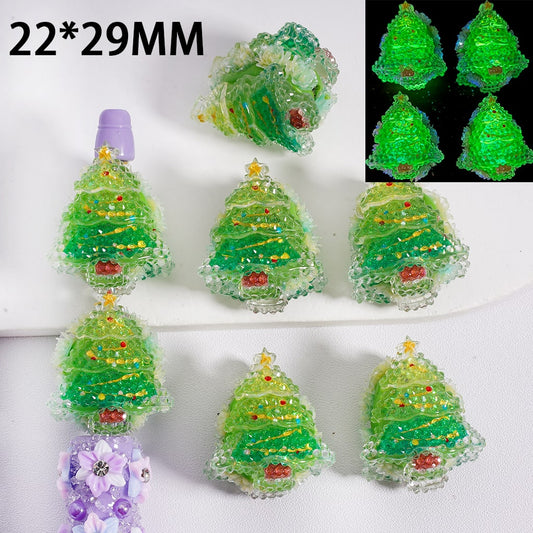 Clay Beads Luminous Cute Christmas Tree Shiny Rose Flower 22*29MM