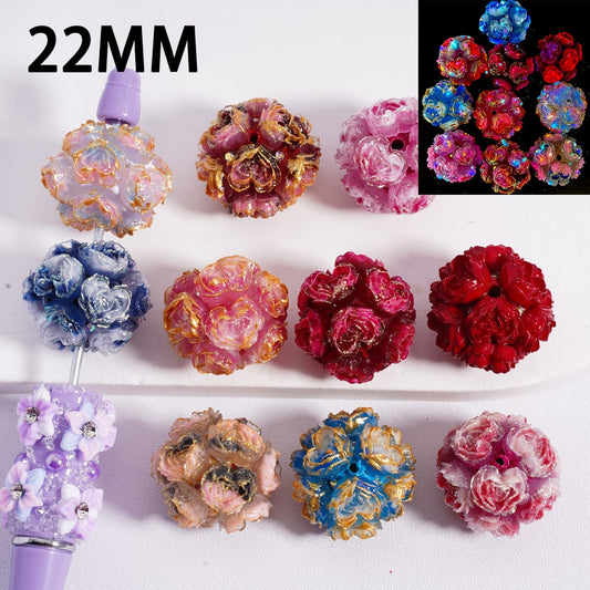 Clay Beads Luminous Cute Heart Shape Flowers AB Rhinestones  22MM，Random Mix