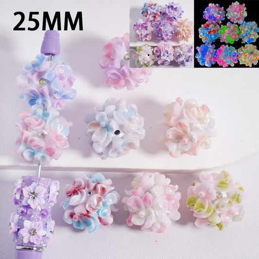 Clay Beads Luminous Color Changing Glitter Flower AB Rhinestones Multi-Color 25MM, Random Mix
