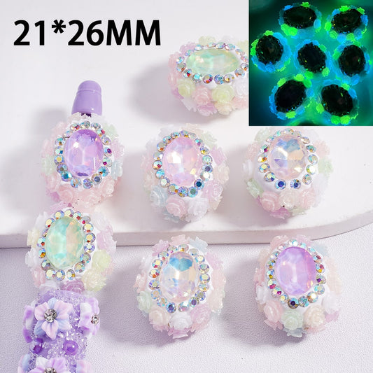 Clay Beads Luminous Shiny Glitter Flowers Mini AB Rhinestones Large Oval Shape Rhinestones Multi-Color 21*26MM，Random Mix