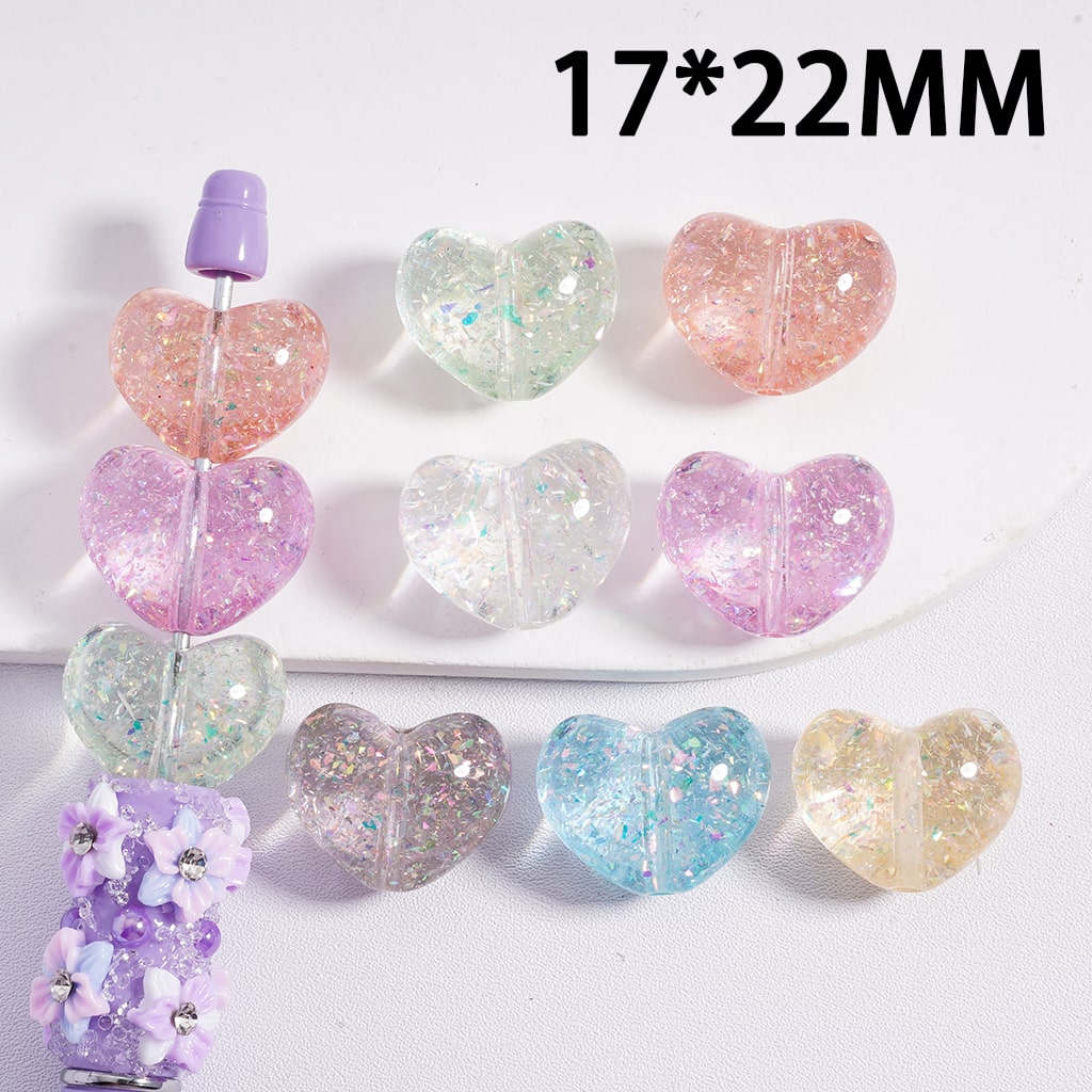 Acrylic Beads Heart Shape Shiny Confetti Foil Paper Inside Multi-Color 17*22MM, Random Mix
