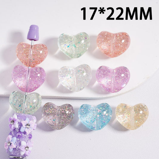 Acrylic Beads Heart Shape Shiny Confetti Foil Paper Inside Multi-Color 17*22MM, Random Mix