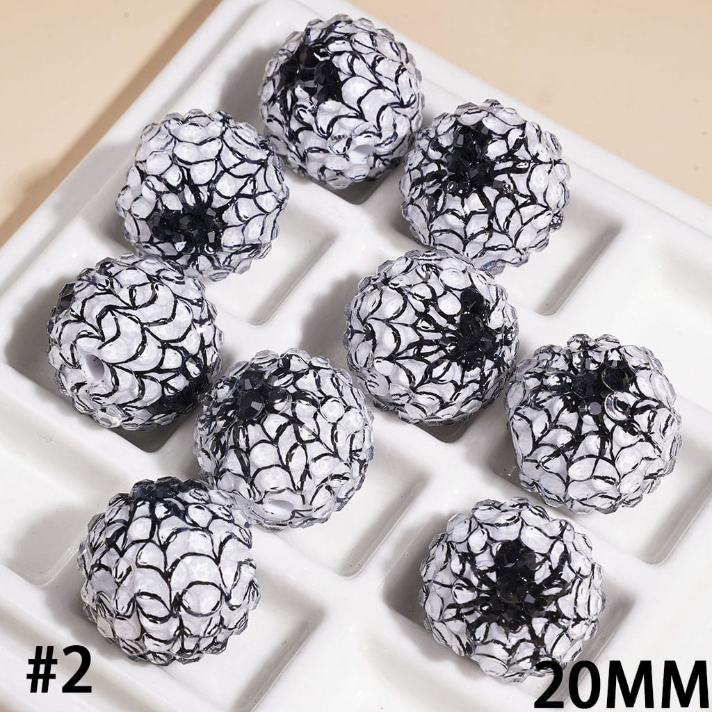 Halloween Clear Rhinestones Spider Web Acrylic Beads, Multi-Color 20MM
