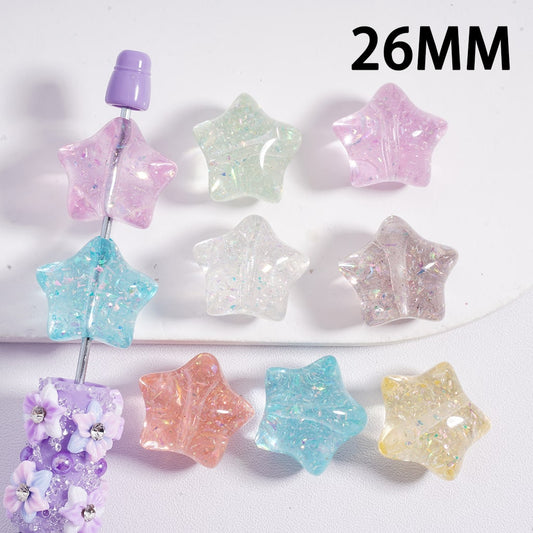 Acrylic Beads Star Shape Shiny Confetti Foil Paper Inside Multi-Color 26MM, Random Mix