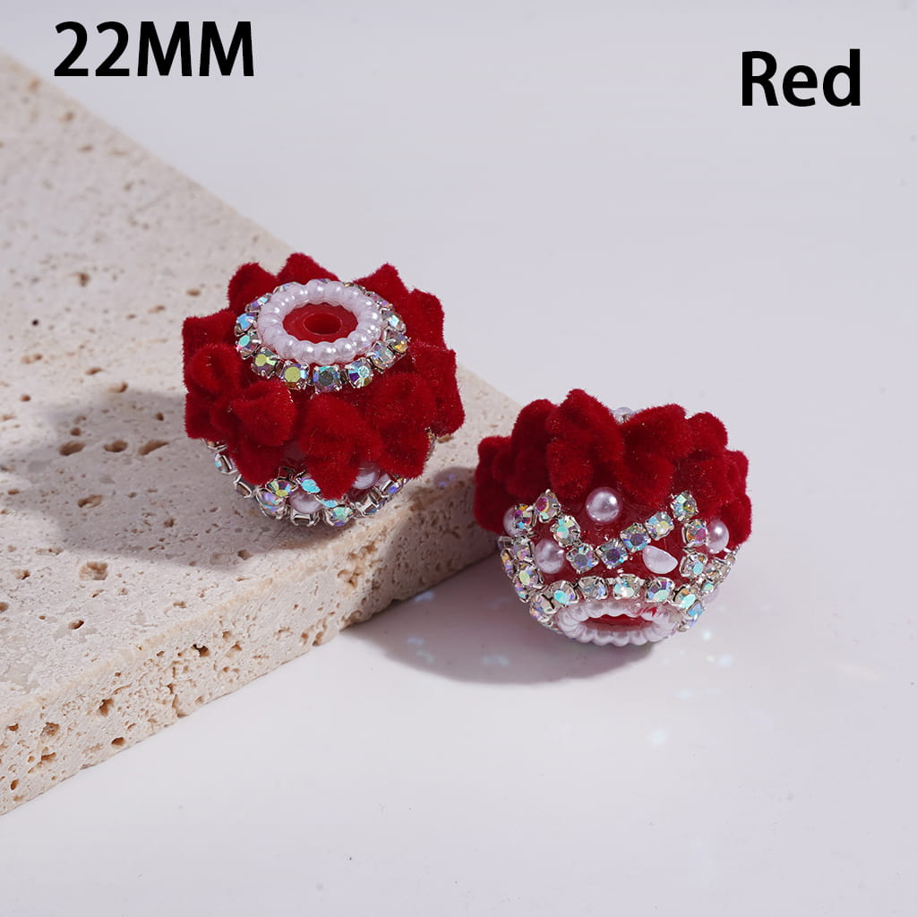 Acrylic Beads with Flocked Fluffy Bowtie, White Pearls and AB Rhinestone Chains, 22MM, Multi-Color