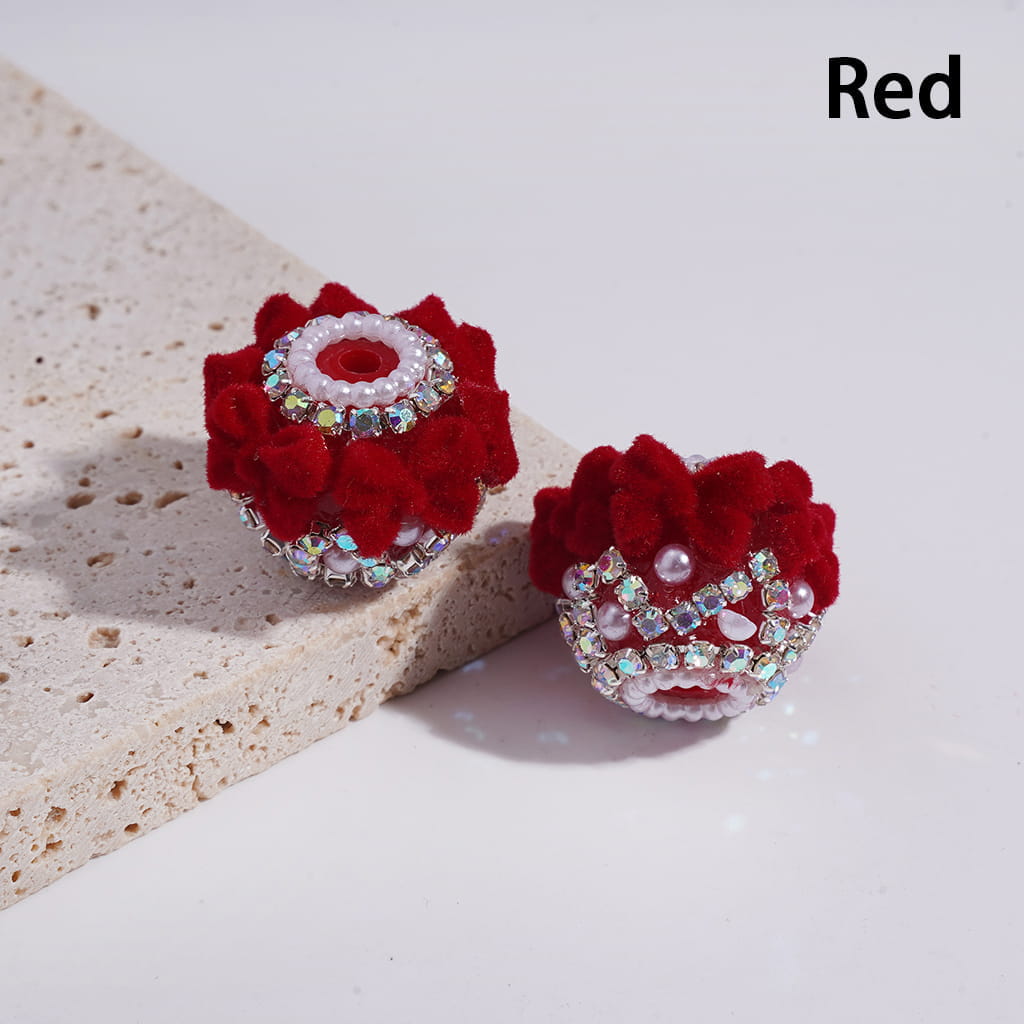 Acrylic Beads with Flocked Fluffy Bowtie, White Pearls and AB Rhinestone Chains, Multi-Color (Please Read Description)