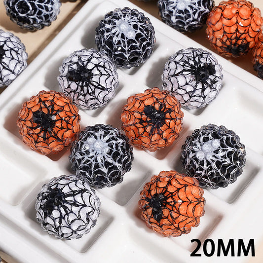 Halloween Clear Rhinestones Spider Web Acrylic Beads, Multi-Color 20MM