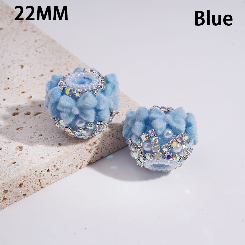 Acrylic Beads with Flocked Fluffy Bowtie, White Pearls and AB Rhinestone Chains, 22MM, Multi-Color