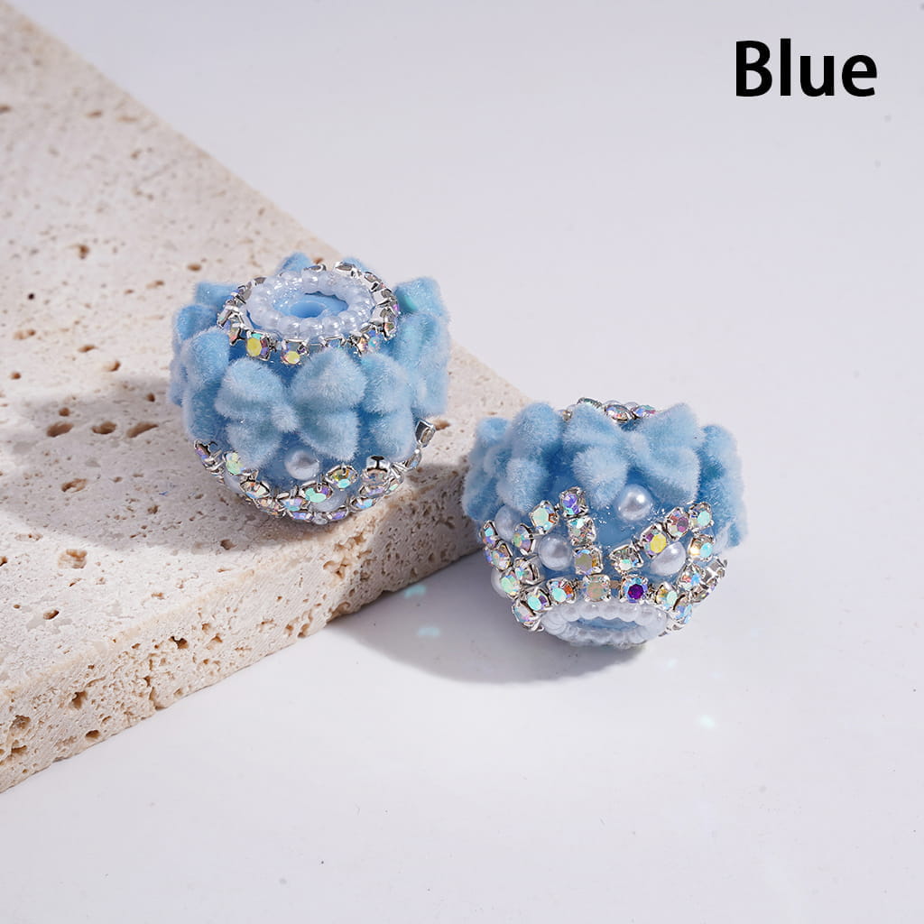Acrylic Beads with Flocked Fluffy Bowtie, White Pearls and AB Rhinestone Chains, Multi-Color (Please Read Description)