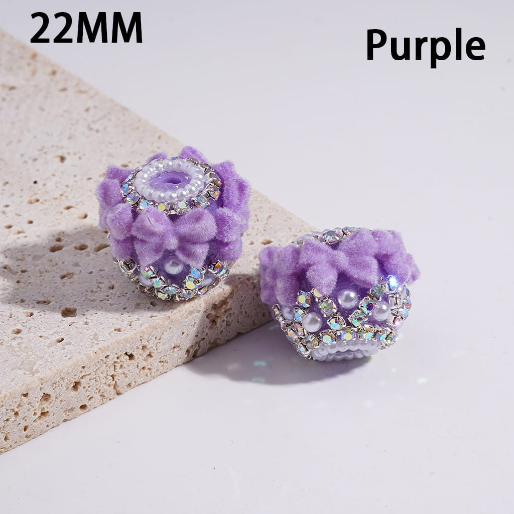 Acrylic Beads with Flocked Fluffy Bowtie, White Pearls and AB Rhinestone Chains, 22MM, Multi-Color