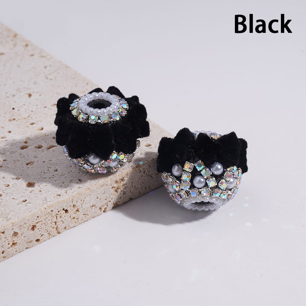 Acrylic Beads with Flocked Fluffy Bowtie, White Pearls and AB Rhinestone Chains, Multi-Color (Please Read Description)