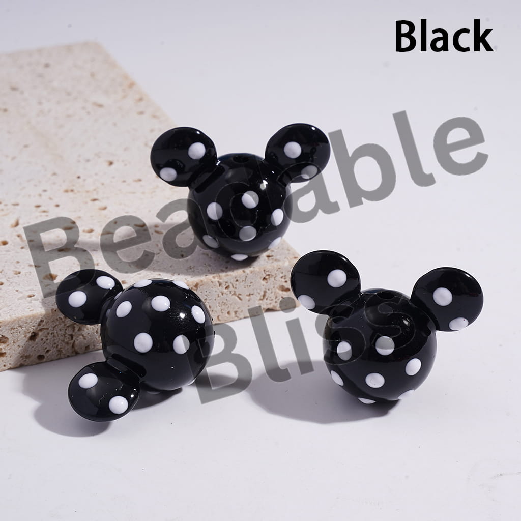 Acrylic Mouse Head Beads with White Polka Dots, 23*29MM, Multi-Color