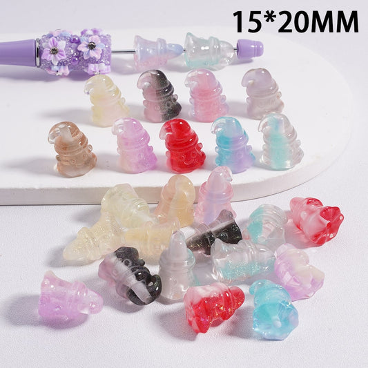 Acrylic Beads Cute Glitter Ghost with Wizard Hat Halloween Ombre Color 15*20MM, Random Mix
