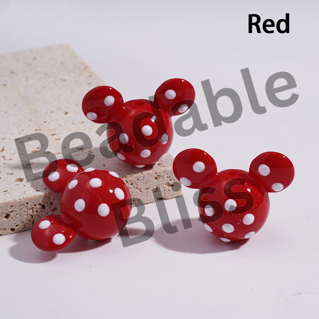 Acrylic Mouse Head Beads with White Polka Dots, 23*29MM, Multi-Color