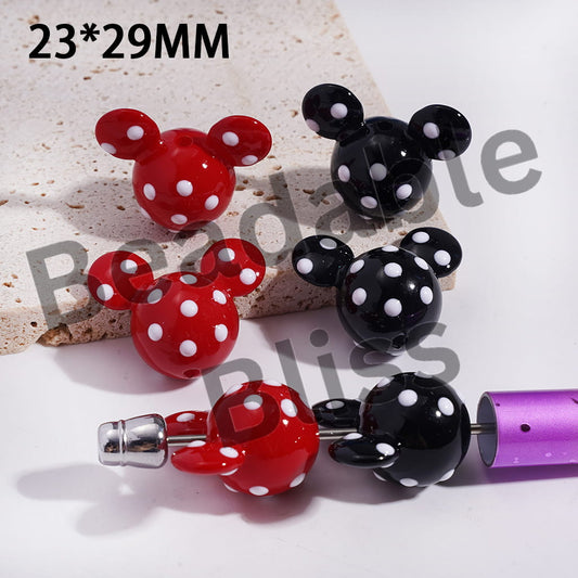 Acrylic Mouse Head Beads with White Polka Dots, 23*29MM, Multi-Color
