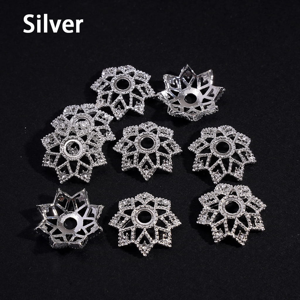 Bead Cages Octagonal Lotus Flower, Alloy Bead Cap, Gold & Silver & Black (They Fit 16MM Beads)