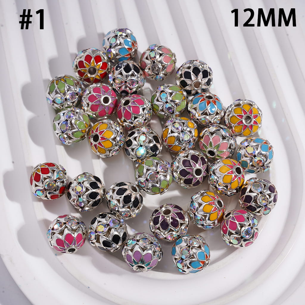 Alloy Beads with Lotus Flower Base on Both Sides and Central AB Rhinestones, 12MM, Gold and Silver