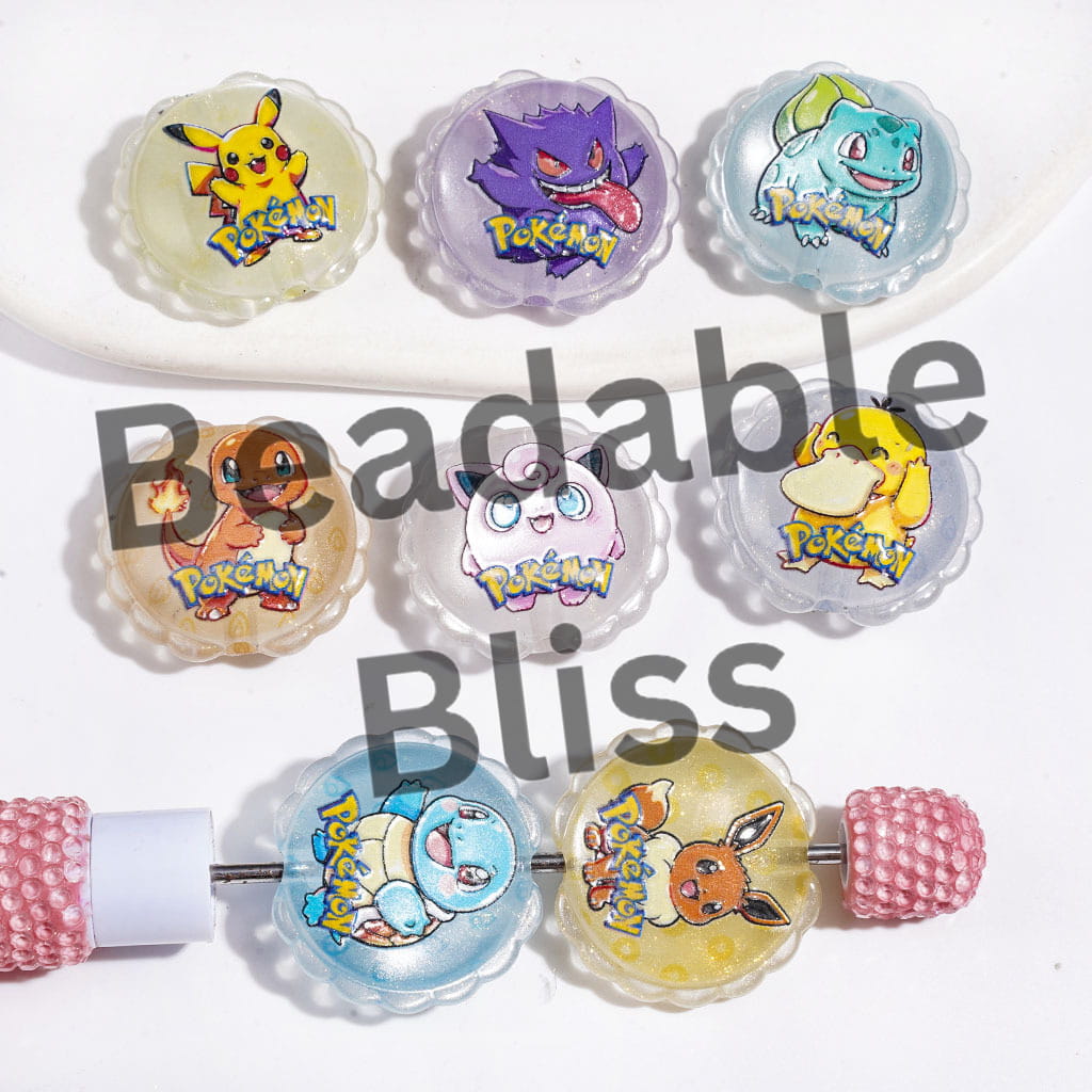 Small Monster Character Series Acrylic Beads, Wavy Edged Flat Round Shape, 23*25MM Random Mix