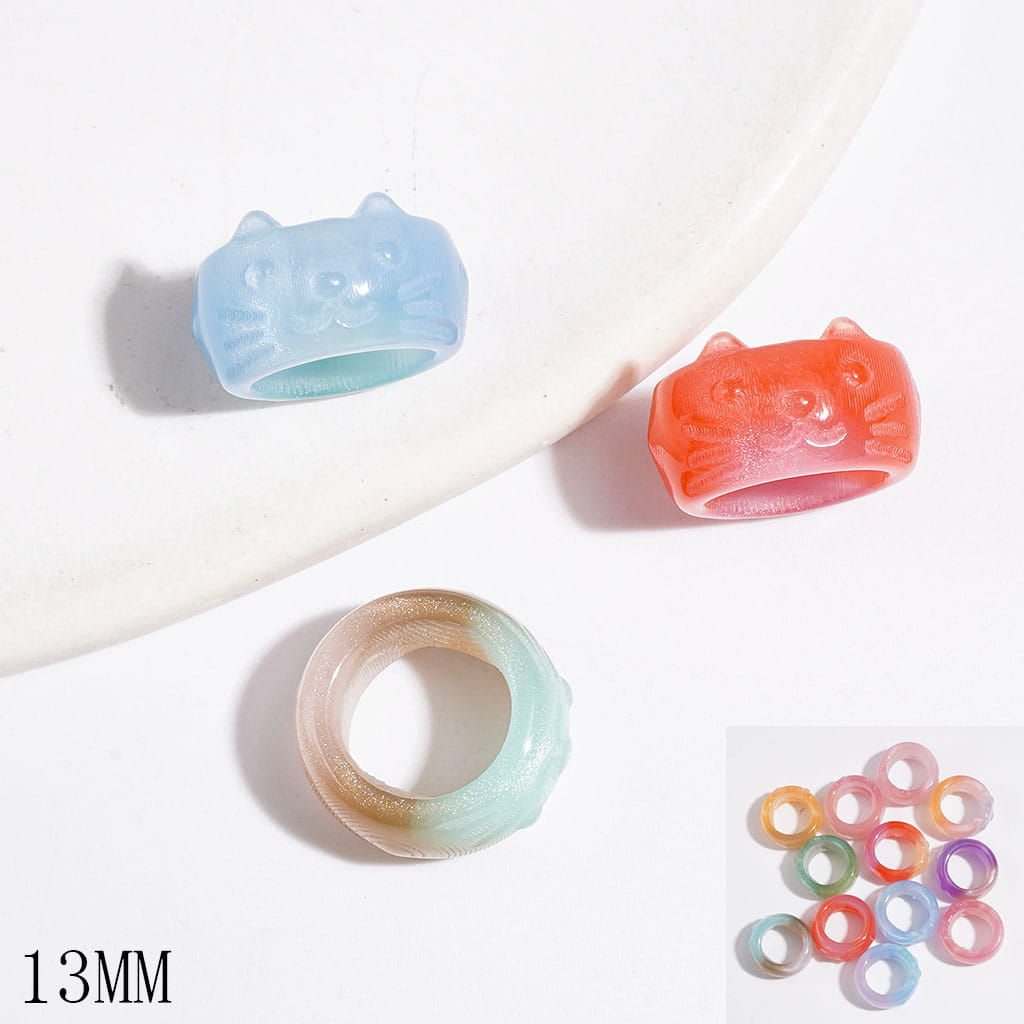 Acrylic Beads Color Changing Cat Face and Gradient, Big Hole Beads, 13MM Multi-Color Random Mix (The Diameter is Around 9MM)