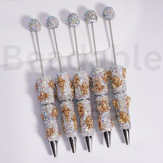 Beadable Clay Pens with AB Rhinestones Little Cute Gold God of Love Cupi with Wings