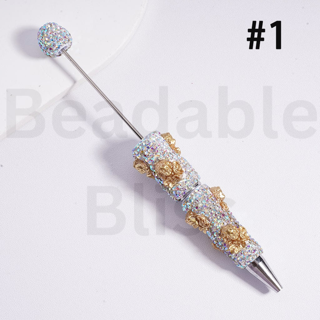 Beadable Clay Pens with AB Rhinestones Little Cute Gold God of Love Cupi with Wings