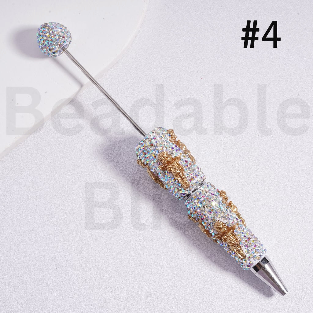 Beadable Clay Pens with AB Rhinestones Little Cute Gold God of Love Cupi with Wings