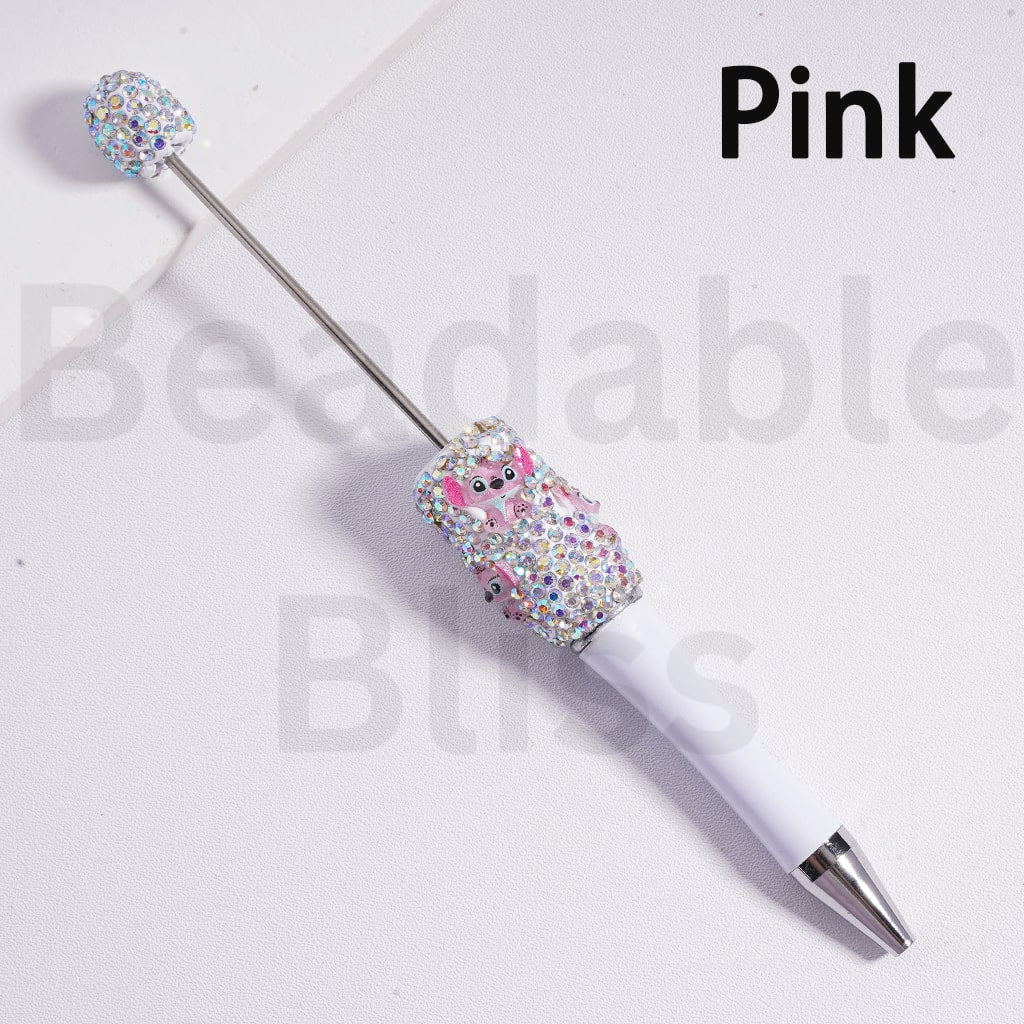 Beadable Pen with AB Rhinestones Cute Stitc Ange Charm
