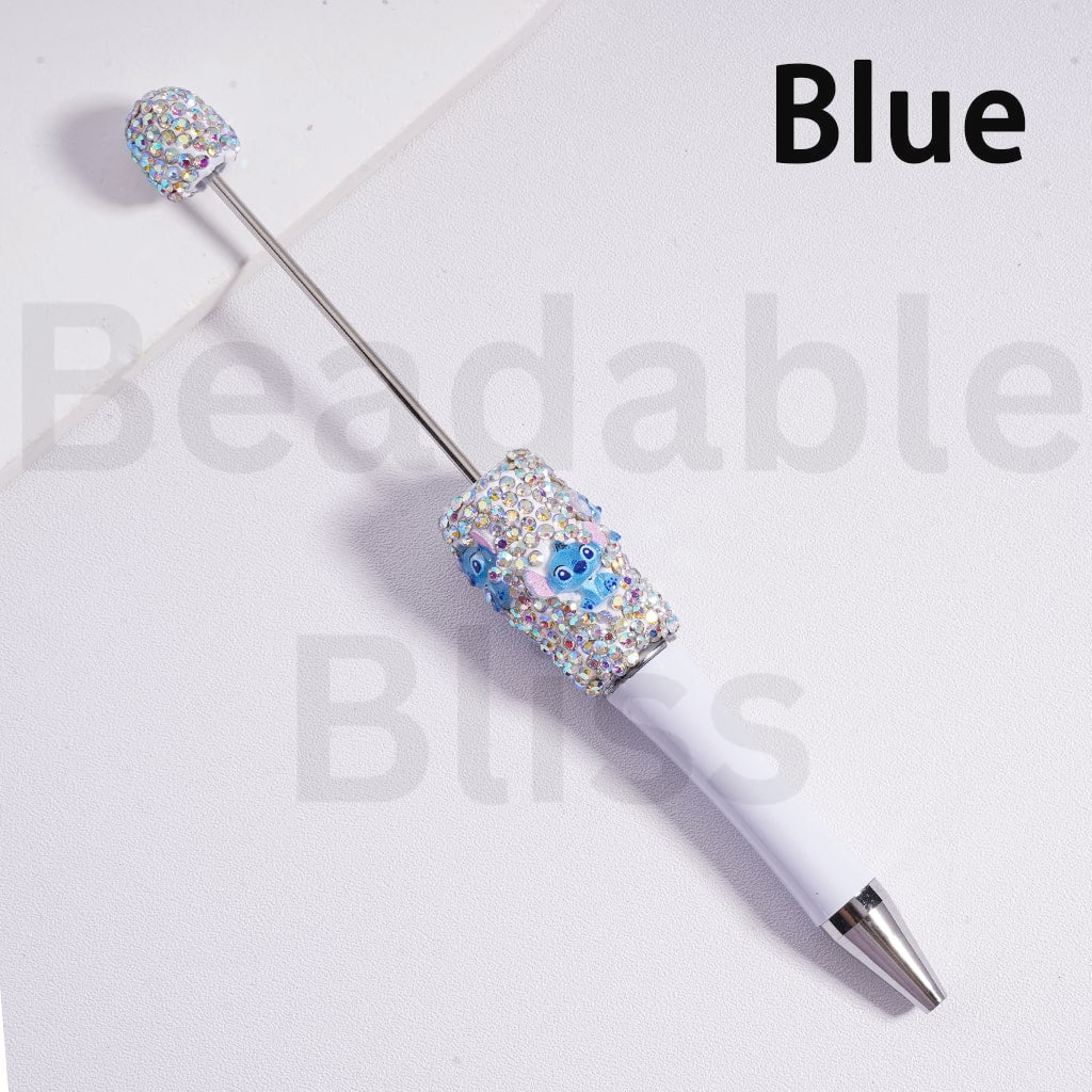 Beadable Pen with AB Rhinestones Cute Stitc Ange Charm